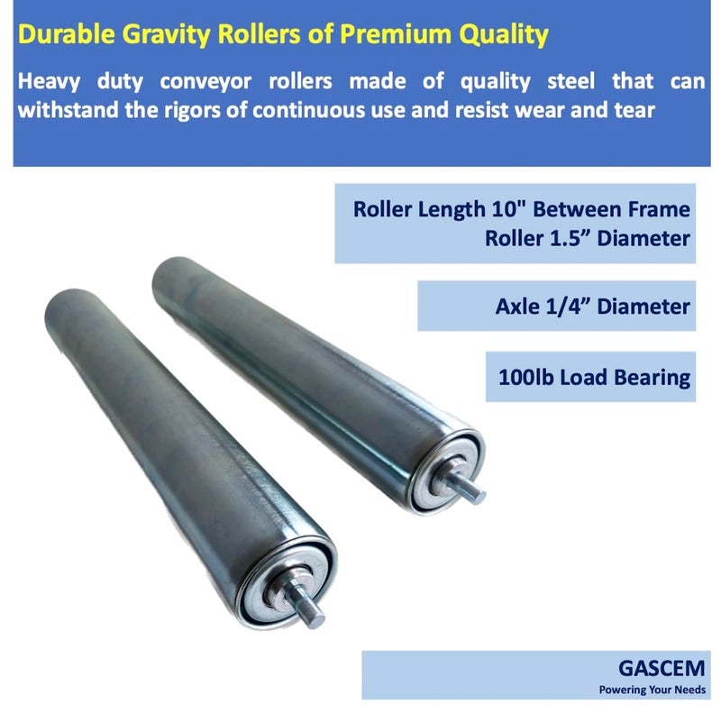 Gascem 10"BF Length 1.5" Dia Galvanized Steel Conveyor Roller, Axle Diameter 1/4" I Pack of 2 Conveyor Rollers I Replacement Steel Roller for Rollers Conveyor, Roller Stands for Woodworking, Cat/Dog Fence - Image 2